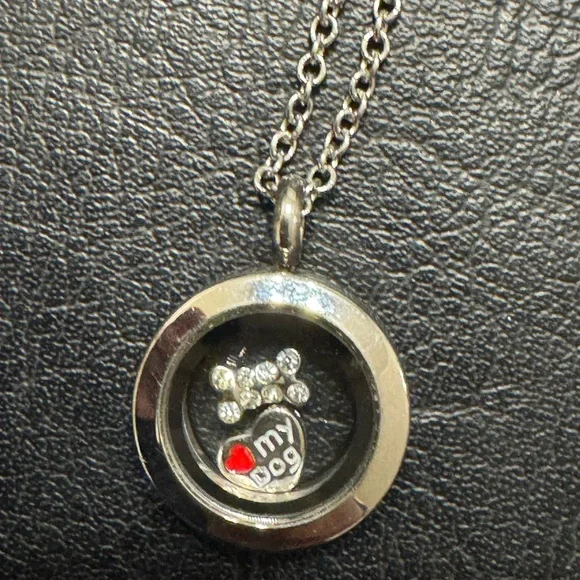 Silver Locket Floating Charm Necklace with Paw Print Charm. I Love My Dog! - Picture 1 of 2